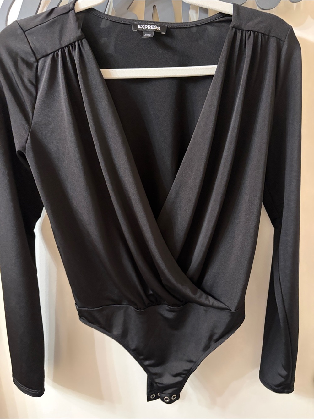 Express Black Long-Sleeve Wrap Bodysuit